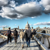 Buy canvas prints of A walk across Millenium Bridge London by HELEN PARKER