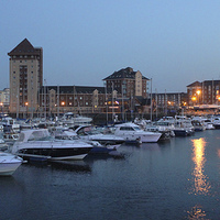 Buy canvas prints of Swansea Marina at Dusk by HELEN PARKER