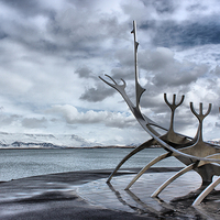 Buy canvas prints of  Solfar Sun Voyager Sculpture in Reykjavik, Icelan by HELEN PARKER