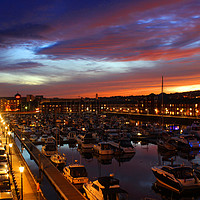 Buy canvas prints of City of Swansea Marina by night by HELEN PARKER