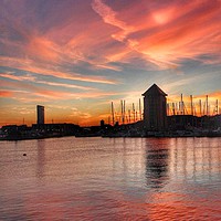 Buy canvas prints of Sunset over Swansea Marina by HELEN PARKER