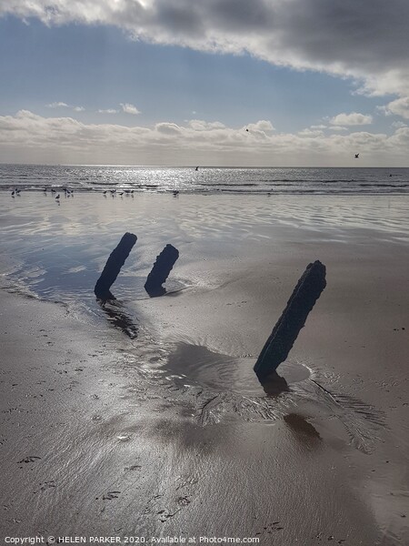 Old pipe supports on Jersey Marine Beach Picture Board by HELEN PARKER