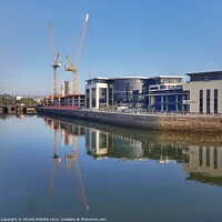 Buy canvas prints of Construction reflections Swansea by HELEN PARKER
