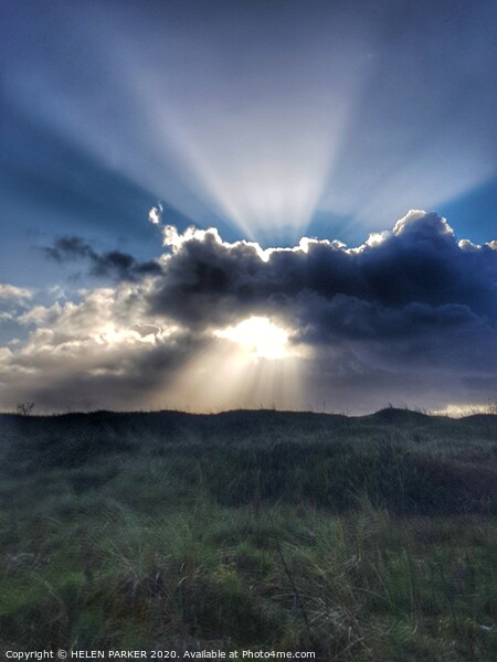 Sunburst behind clouds Picture Board by HELEN PARKER