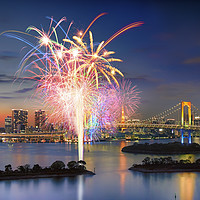 Buy canvas prints of Tokyo Bay Fireworks by Duane Walker