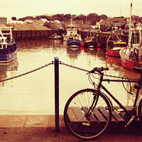 Buy canvas prints of Whitstable Boats, Bike and Bird by Karen Slade