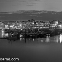 Buy canvas prints of Ramsgate Harbour at night in black and white by Karen Slade