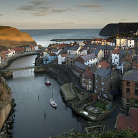 Buy canvas prints of  Staithes North Yorkshire, Panoramic by Dave Hudspeth Landscape Photography