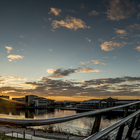 Buy canvas prints of The Infinity Bridge at Dawn Panoramic by Dave Hudspeth Landscape Photography