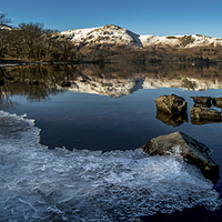 Buy canvas prints of  Icy Derwentwater Panoramic by Dave Hudspeth Landscape Photography
