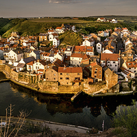 Buy canvas prints of Staithes Dawn Panoramic by Dave Hudspeth Landscape Photography