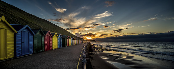 Whitby Beach Huts at Sunset Framed Mounted Print by Dave Hudspeth Landscape Photography