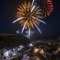 Buy canvas prints of Fireworks Over Staithes by Dave Hudspeth Landscape Photography