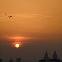 Buy canvas prints of Orange Sunset Over Liverpool Skyline by Phillip Orr