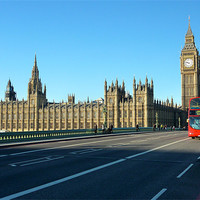 Buy canvas prints of London Bus by Parliament by Mark Jefferson