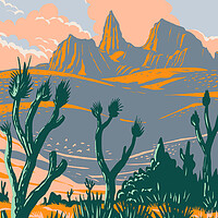 Buy canvas prints of Castle Mountains National Monument located in the Mojave Desert and San Bernardino County California WPA Poster Art by Aloysius Patrimonio