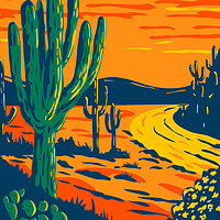 Buy canvas prints of Saguaro Cactus at Dusk in Saguaro National Park in Tucson Arizona National Park California WPA Poster Art by Aloysius Patrimonio