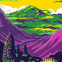 Buy canvas prints of Haleakala National Park and Haleakala Volcano in Maui Hawaii United States WPA Poster Art Color by Aloysius Patrimonio