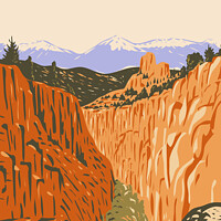 Buy canvas prints of Browns Canyon National Monument with Canyons and Forests in Arkansas River Valley and the Sawatch Range in Chaffee County Colorado WPA Poster Art by Aloysius Patrimonio