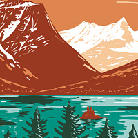 Buy canvas prints of Saint Mary Lake in Glacier National Park located in Montana United States of America WPA Poster Art by Aloysius Patrimonio