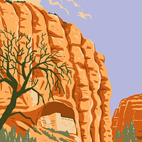 Buy canvas prints of Mogollon Cliff Dwellings in Gila Cliff Dwellings National Monument Located in the Gila Wilderness New Mexico WPA Poster Art by Aloysius Patrimonio