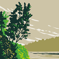 Buy canvas prints of Lake Poinsett State Park on Western Bank of Lake Poinsett Crowley's Ridge Poinsett County Arkansas WPA Poster Art by Aloysius Patrimonio