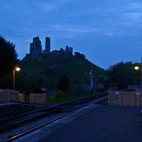 Buy canvas prints of Corfe Castle at dusk by Mike Streeter