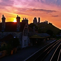 Buy canvas prints of  Corfe Castle Sunset by Mike Streeter