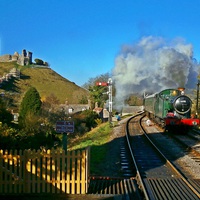 Buy canvas prints of  Santa Special approaching Corfe by Mike Streeter