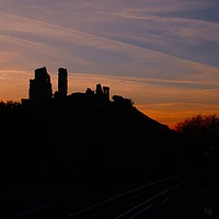 Buy canvas prints of Sunset over Corfe Castle by Mike Streeter