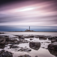 Buy canvas prints of  Streaking past St Mary's Lighthouse by Tom Hibberd
