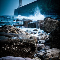 Buy canvas prints of Waves at Tynemouth Lighthouse by John Shahabeddin