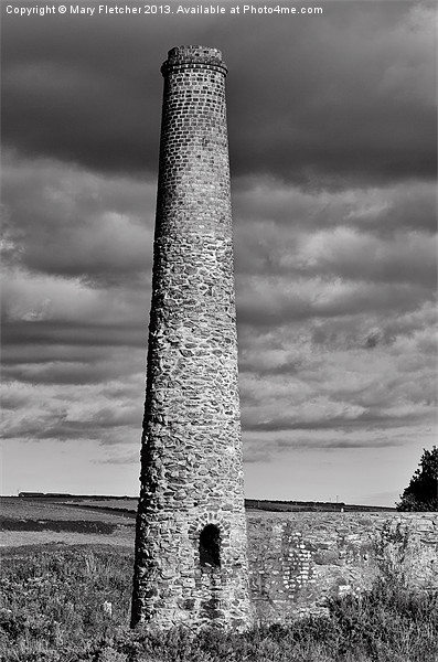 Cornish tin mine chimney in black and white Picture Board by Mary Fletcher