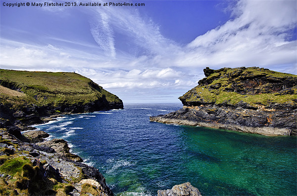 Entrance to Boscastle by Sea Picture Board by Mary Fletcher