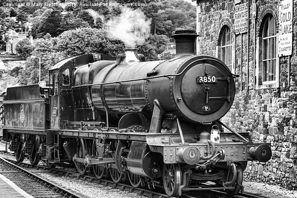  Black and white painting of Steam Train number 38 Picture Board by Mary Fletcher