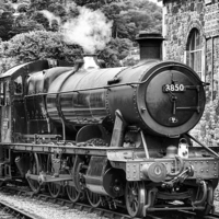 Buy canvas prints of  Black and white painting of Steam Train number 38 by Mary Fletcher