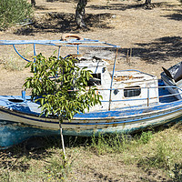 Buy canvas prints of Abandoned Greek Fishing Boat by Mary Fletcher