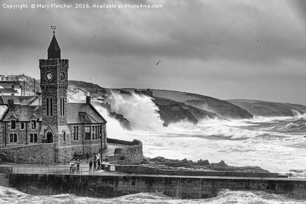 Porthleven in Black and White Picture Board by Mary Fletcher