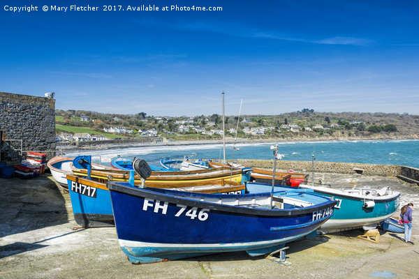 Coverack Fishing Boats Picture Board by Mary Fletcher