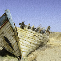 Buy canvas prints of wrecked boat ashore in Crete by Mary Fletcher