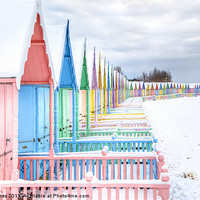 Buy canvas prints of Mersea Huts In The Snow. by barry jones