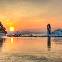 Buy canvas prints of The sunrise in Panagia Vlacherna at Corfu, Greece by Constantinos Iliopoulos