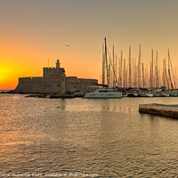 Buy canvas prints of The sunrise at the old port of Rhodes, Greece by Constantinos Iliopoulos