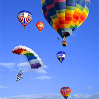 Buy canvas prints of Balloons and Parachutist by Peter Cope
