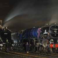 Buy canvas prints of Steam locomotives on shed at night  by Ian Duffield