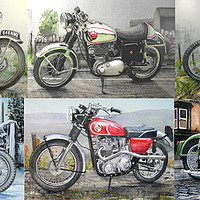 Buy canvas prints of SIX CLASSIC BRITISH MOTORCYCLES by John Lowerson
