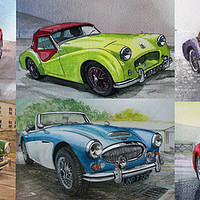 Buy canvas prints of SIX BRITISH SPORTS CARS  by John Lowerson