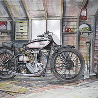 Buy canvas prints of An Old motorcycle in the Shed by John Lowerson
