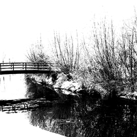 Buy canvas prints of Bridge and Stream Winter Scene by Alan Harman