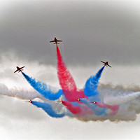 Buy canvas prints of Red Arrows split. by Rupert Gladstone